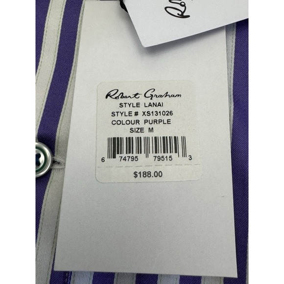 NWT Robert Graham X LANAI Purple Stripe Flip Cuff Trim Fit Shirt MED $188 READ - Picture 3 of 14